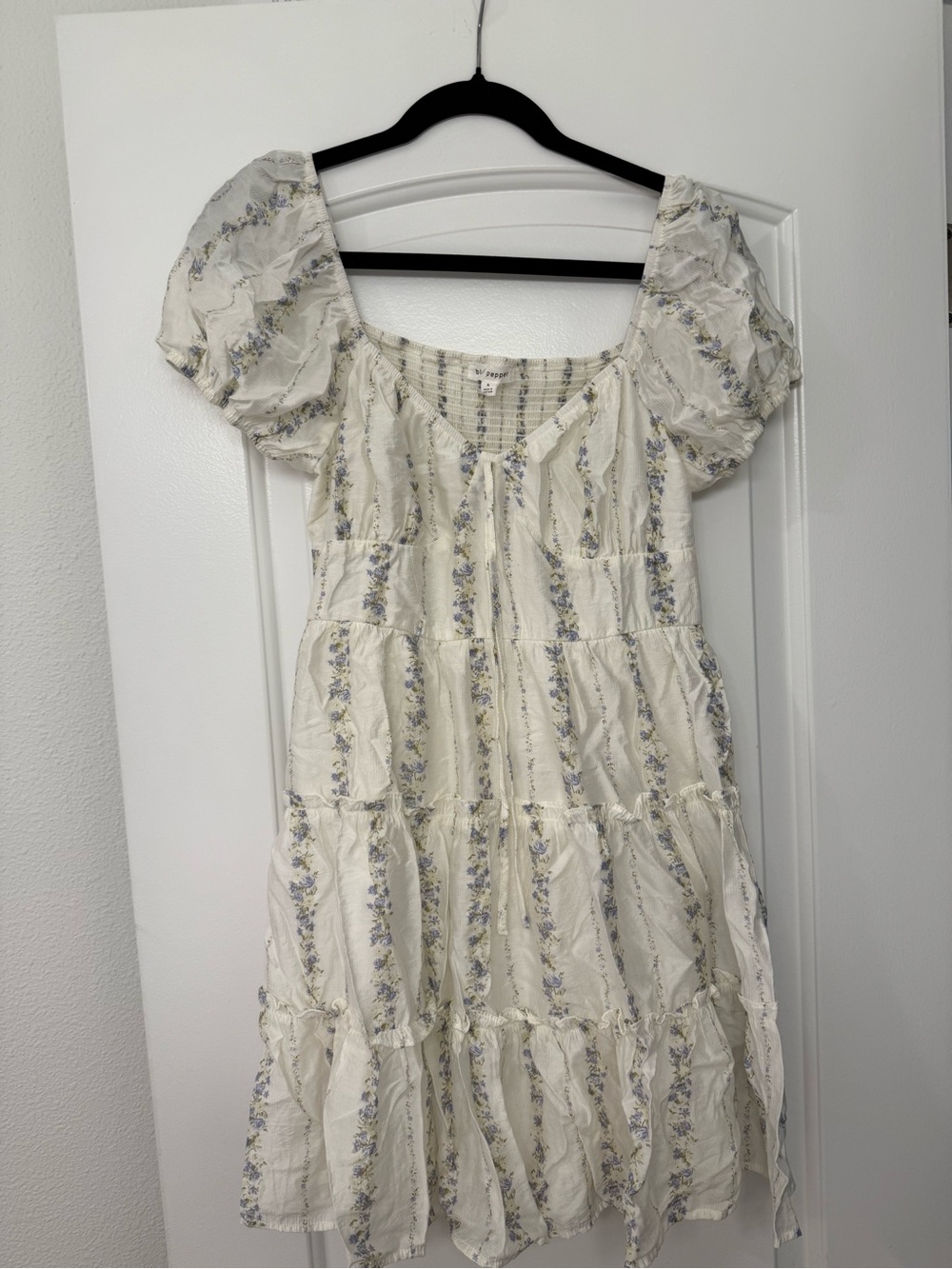 Blu Pepper Cream Mini Dress with Blue Floral Stripes